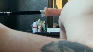 Really Hairy FTM boy fucked by fucking machine for first time